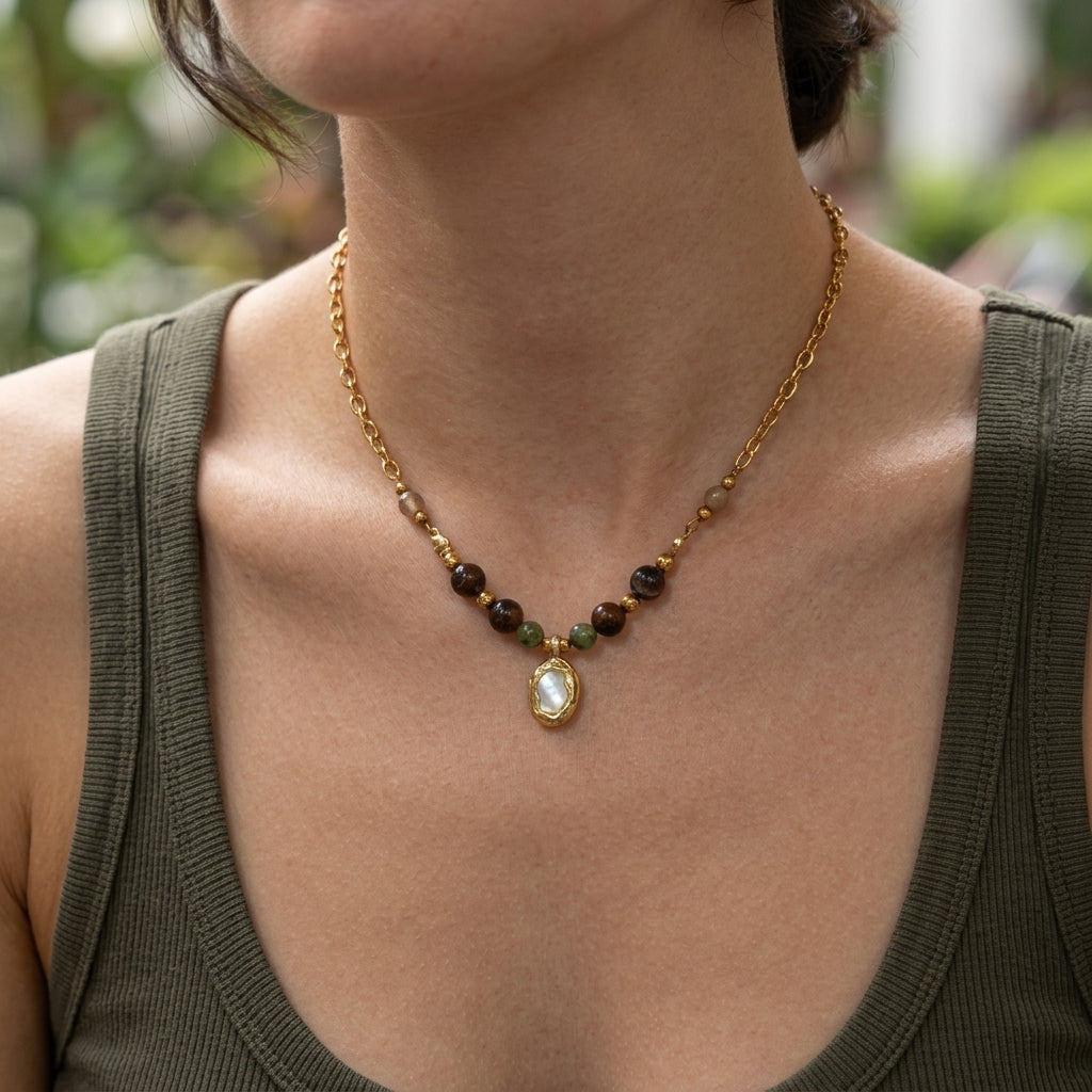 Luna Pearl Gemstone Necklace