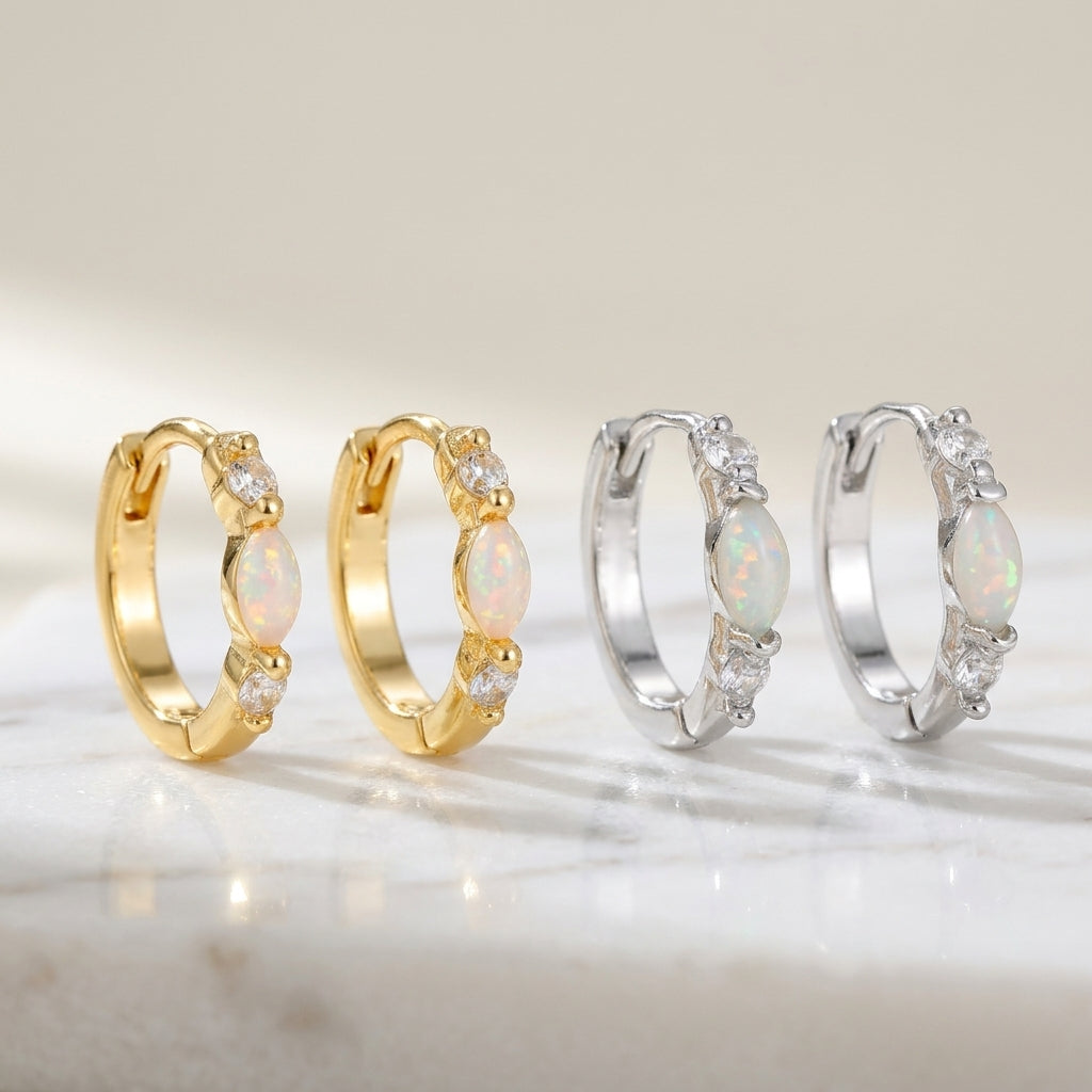 Opal Halo Hoop Earrings