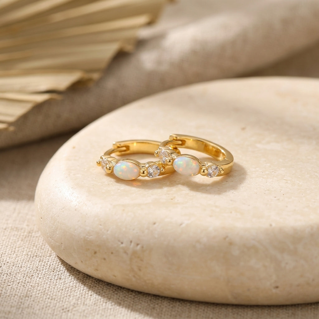 Opal Halo Hoop Earrings