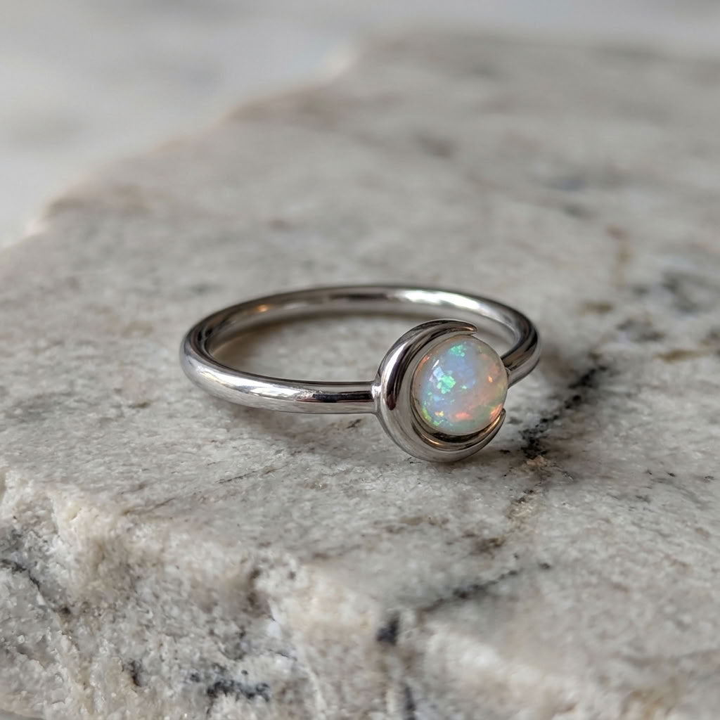 Crescent Moon Opal Ring