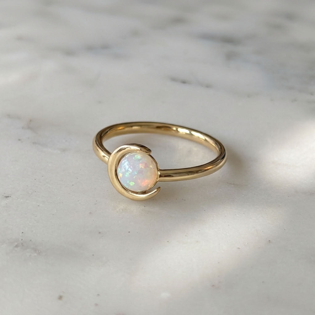 Crescent Moon Opal Ring