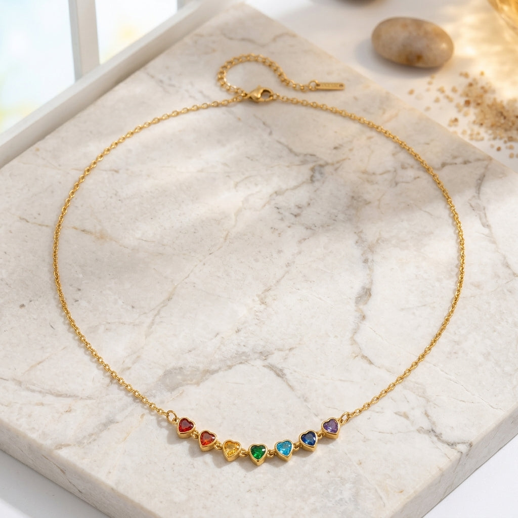 Rainbow Heart Tennis Necklace