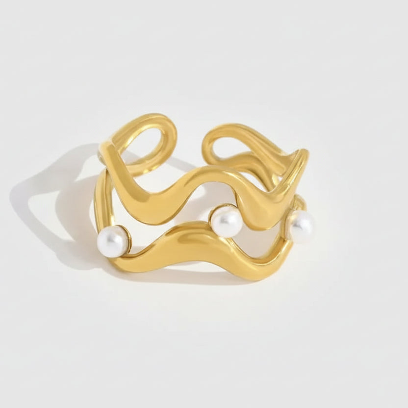 Double Wave Pearl Ring