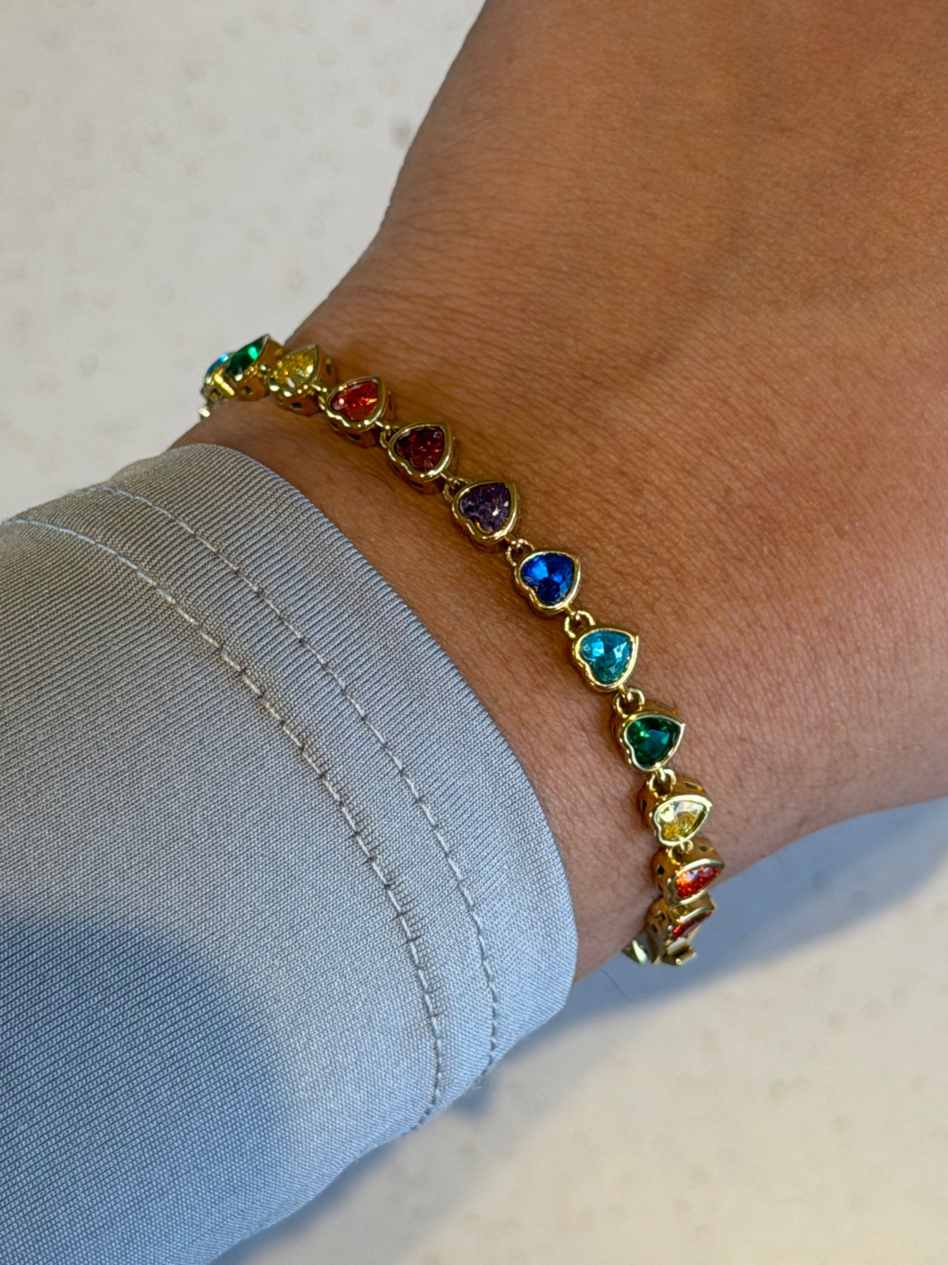 Rainbow Hearts Tennis Bracelet