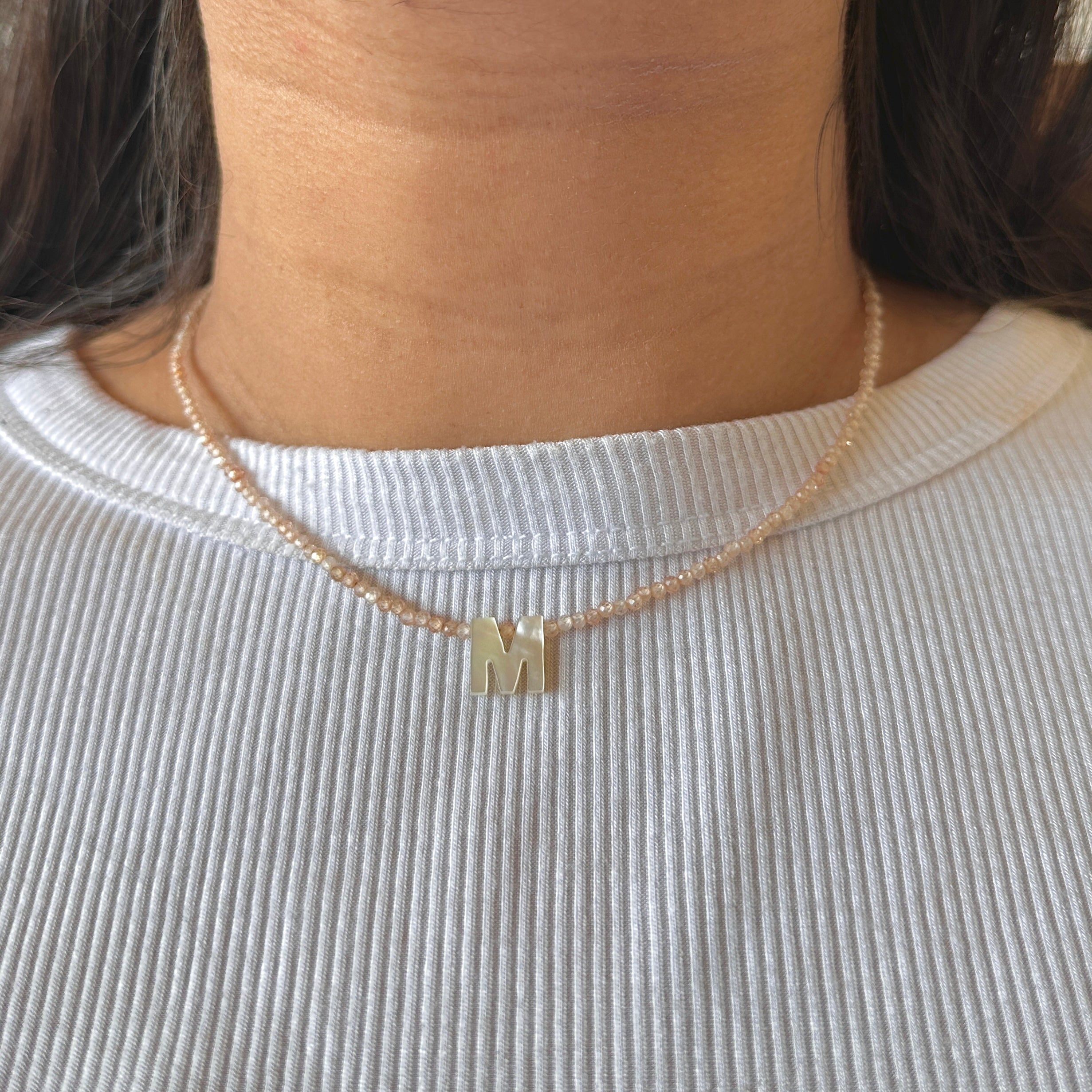 mother of pearl letter necklace