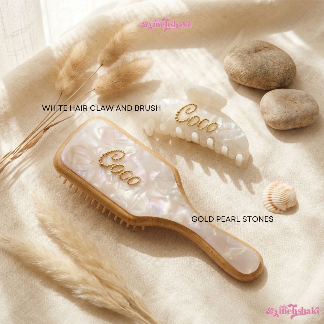 Personalised Hair Claw Clip & Bamboo Hair Brush Bundle