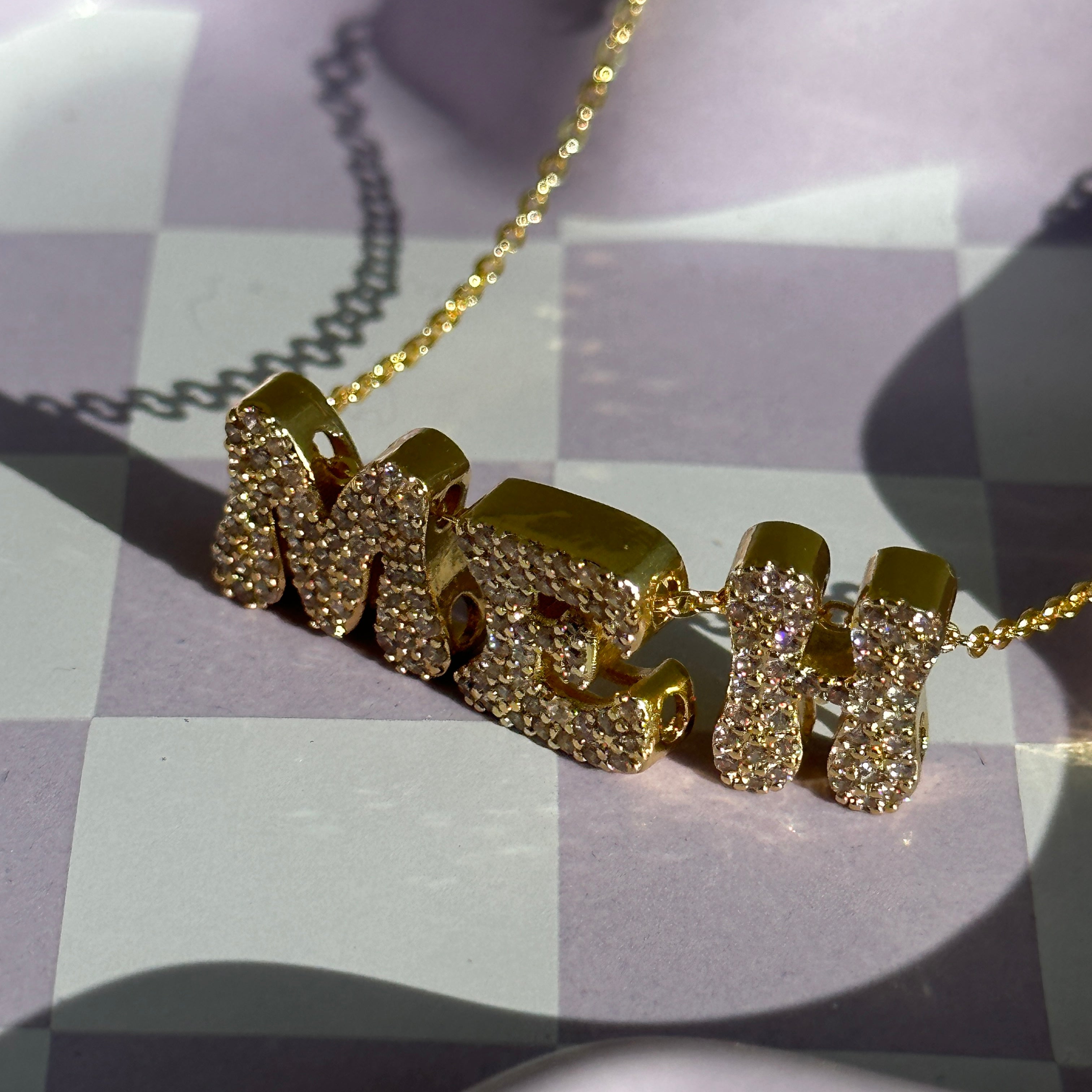 silver bubble letter personalised necklace