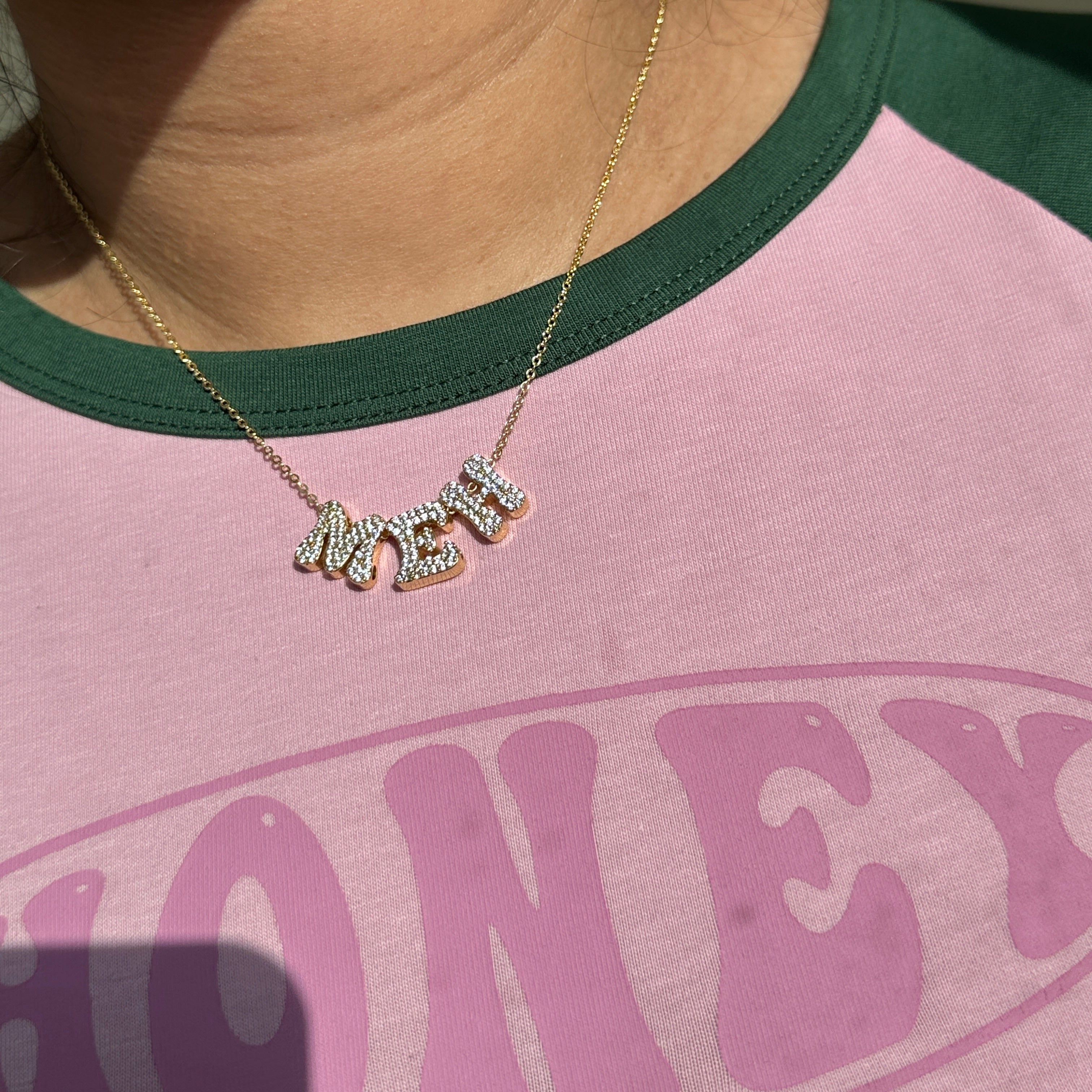 gold bubble letter personalised necklace