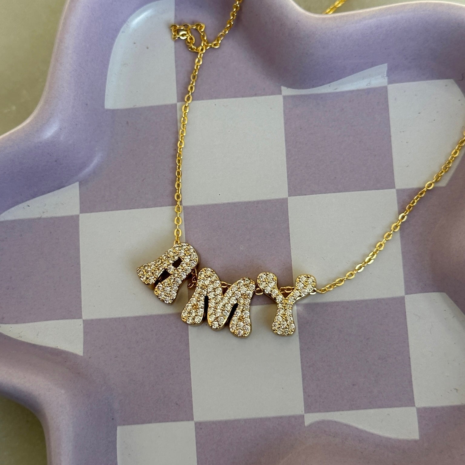gold bubble letter personalised necklace