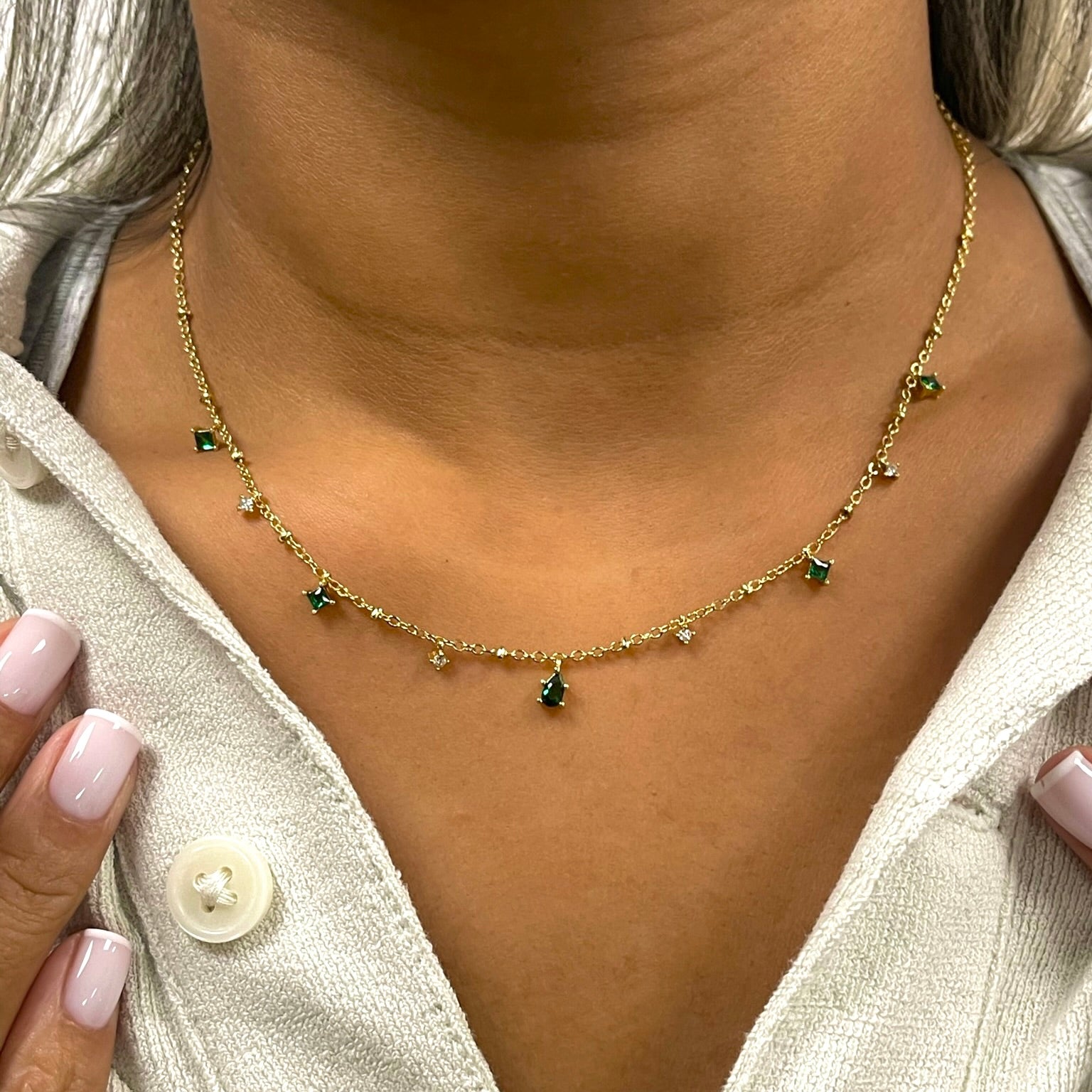 dainty green gem necklace