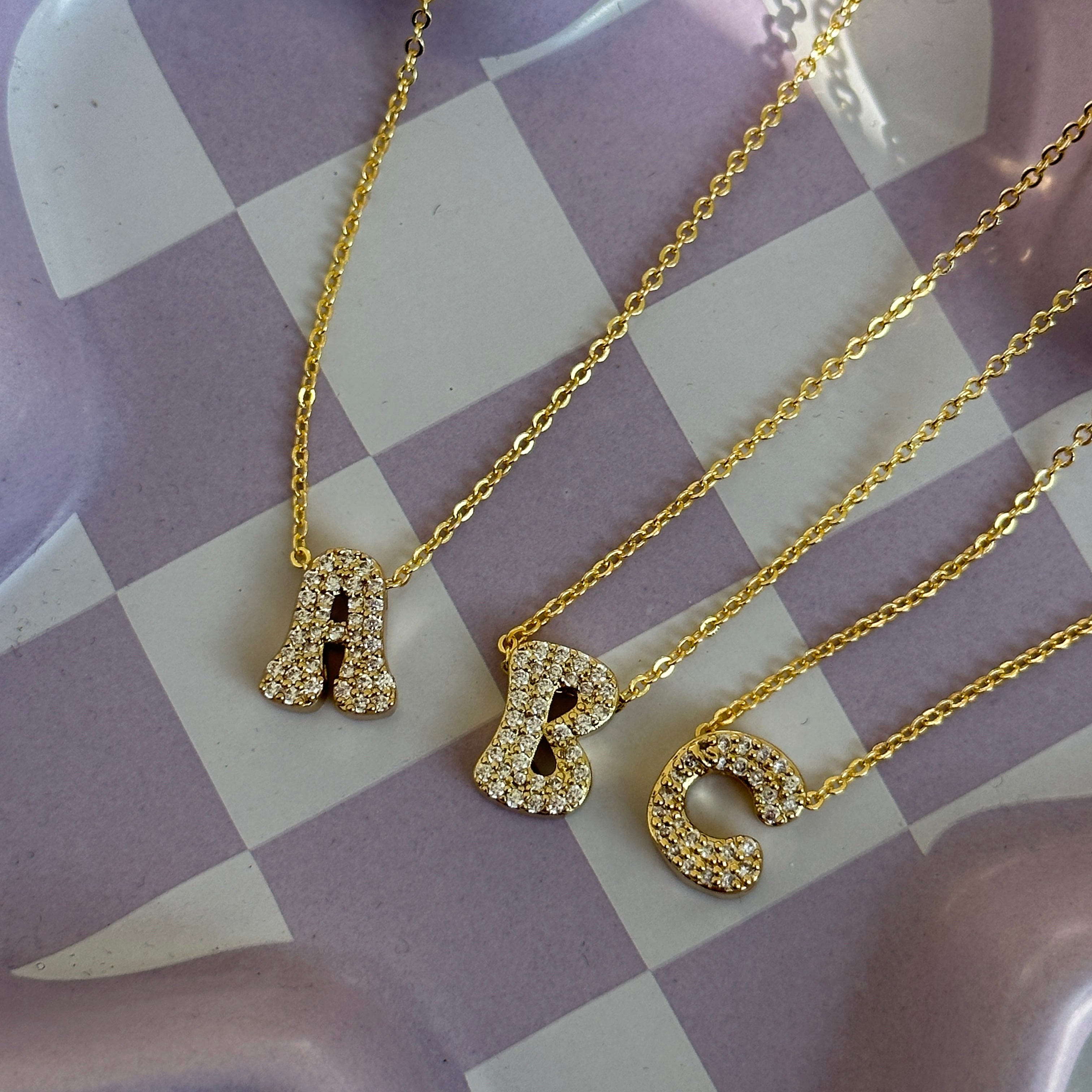 silver bubble letter personalised necklace