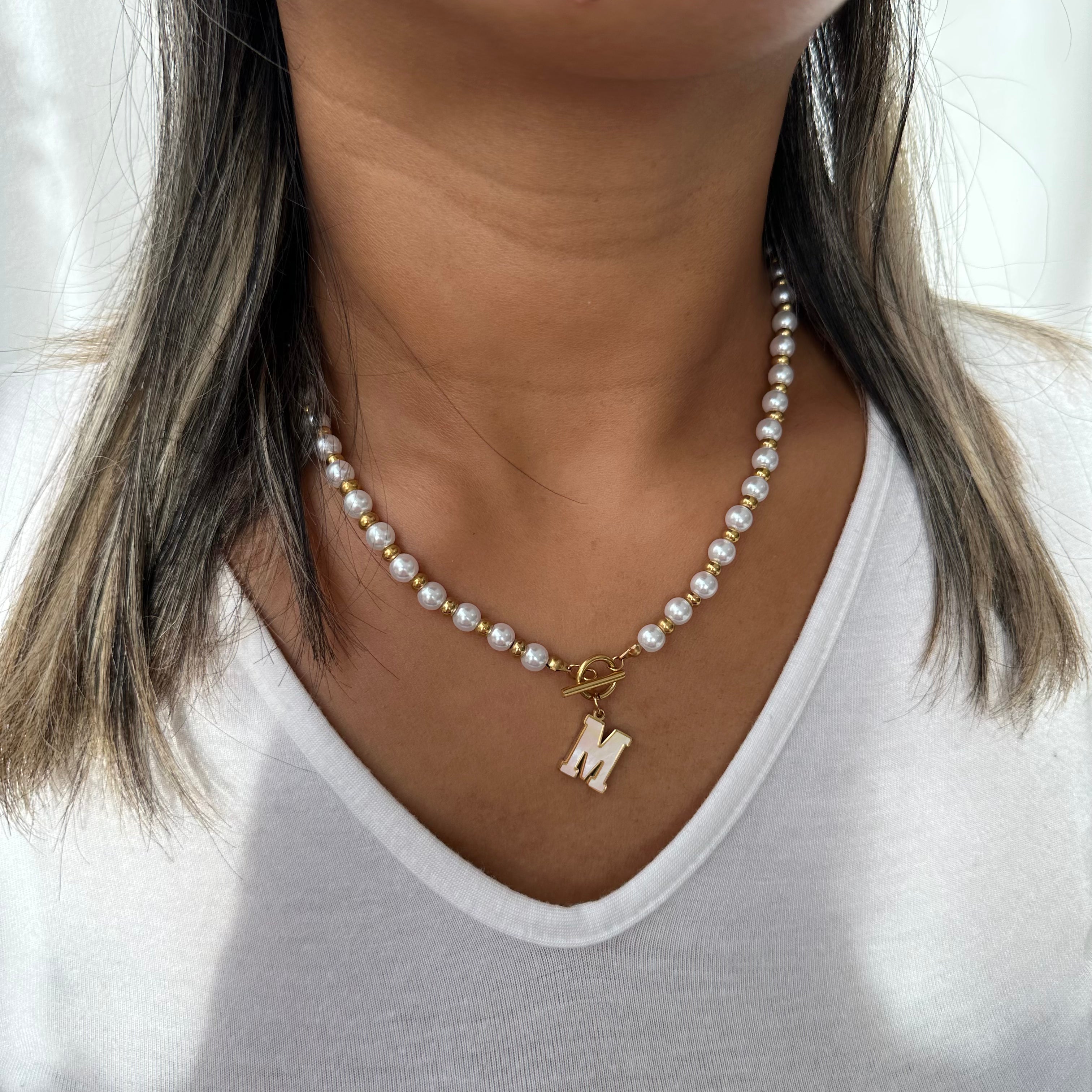 luxe pearl letter necklace