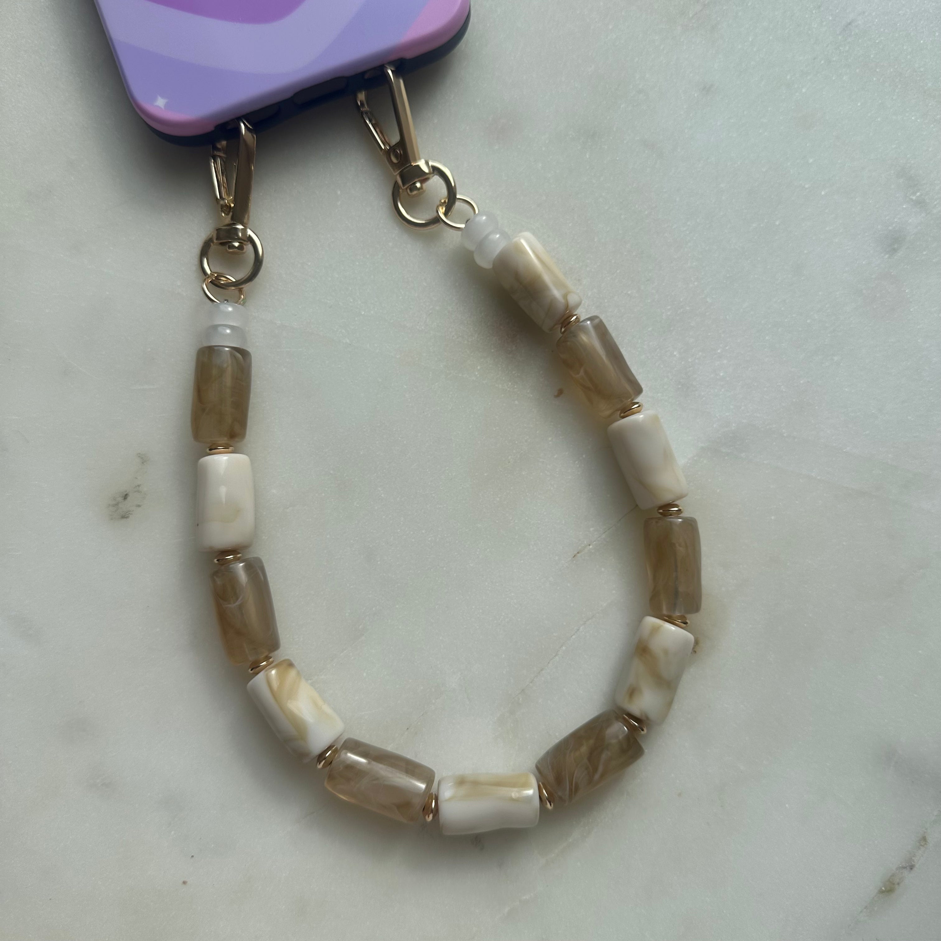 Beige Crystal Phone Strap