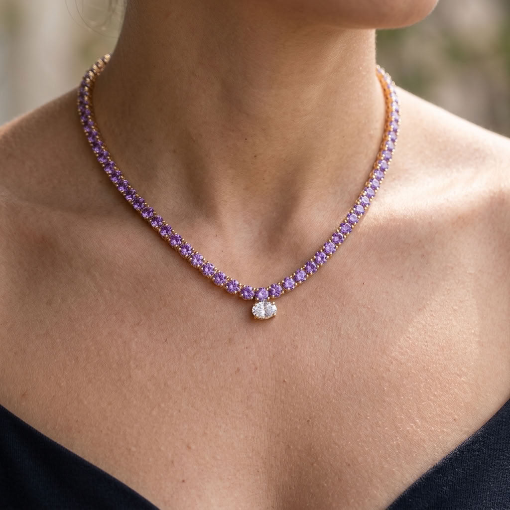 Violet Solitaire Tennis Necklace
