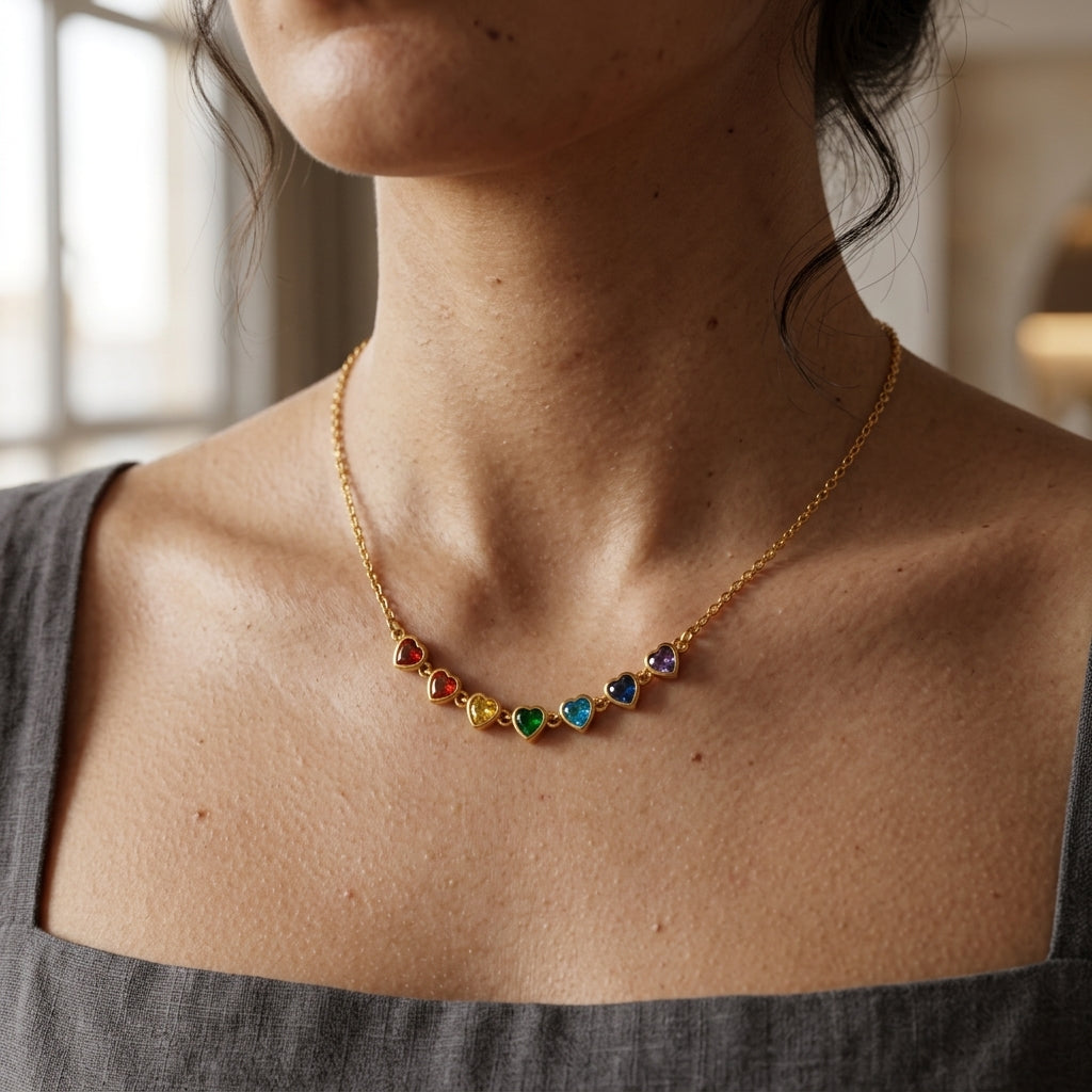 Rainbow Heart Tennis Necklace