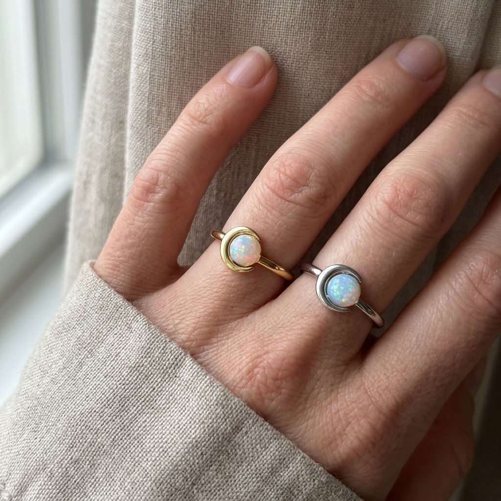 Crescent Moon Opal Ring