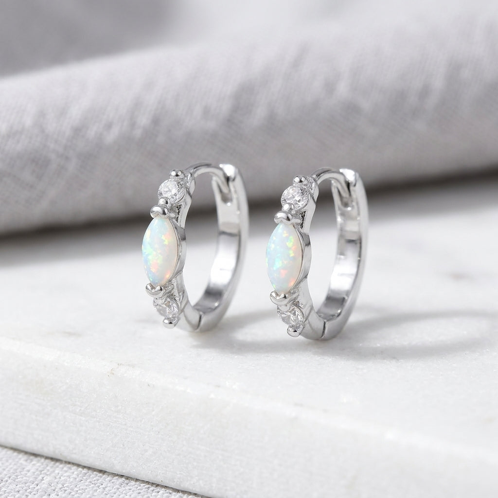 Opal Halo Hoop Earrings