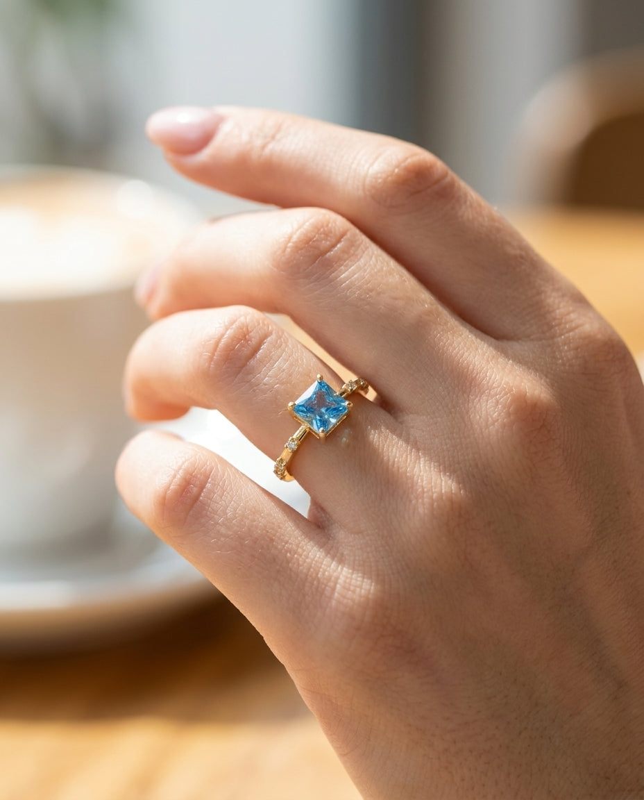 Sky Blue Solitaire Ring
