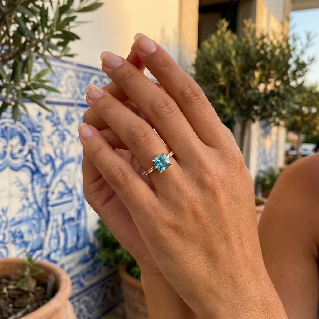 Sky Blue Solitaire Ring