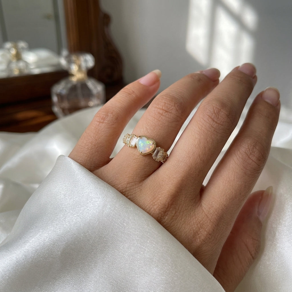 opal heart ring