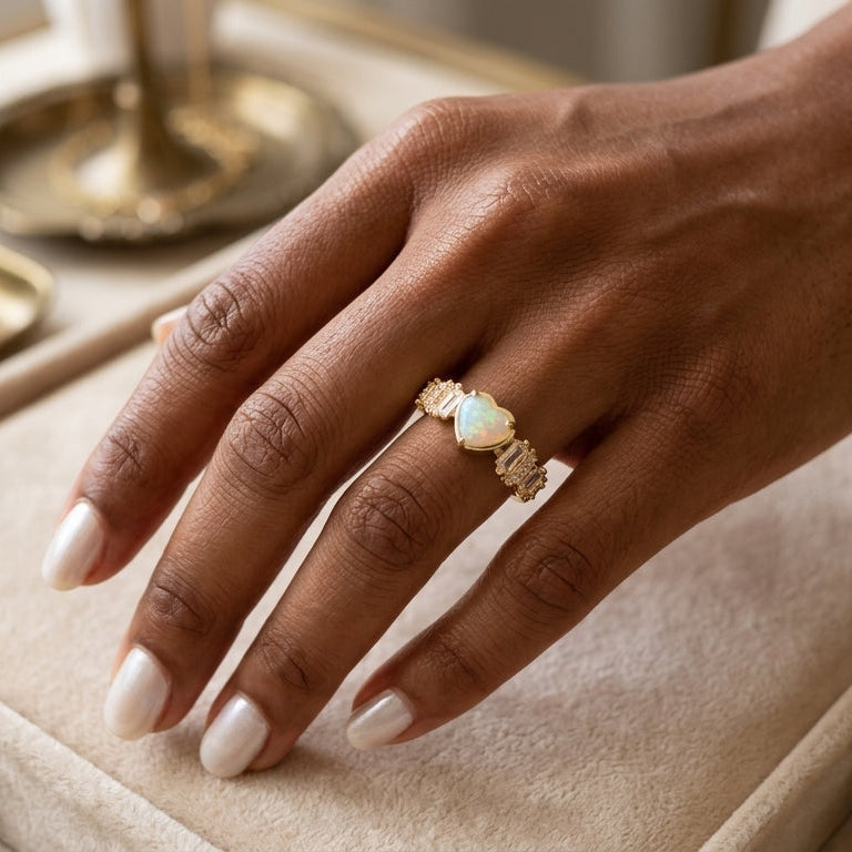 opal heart ring