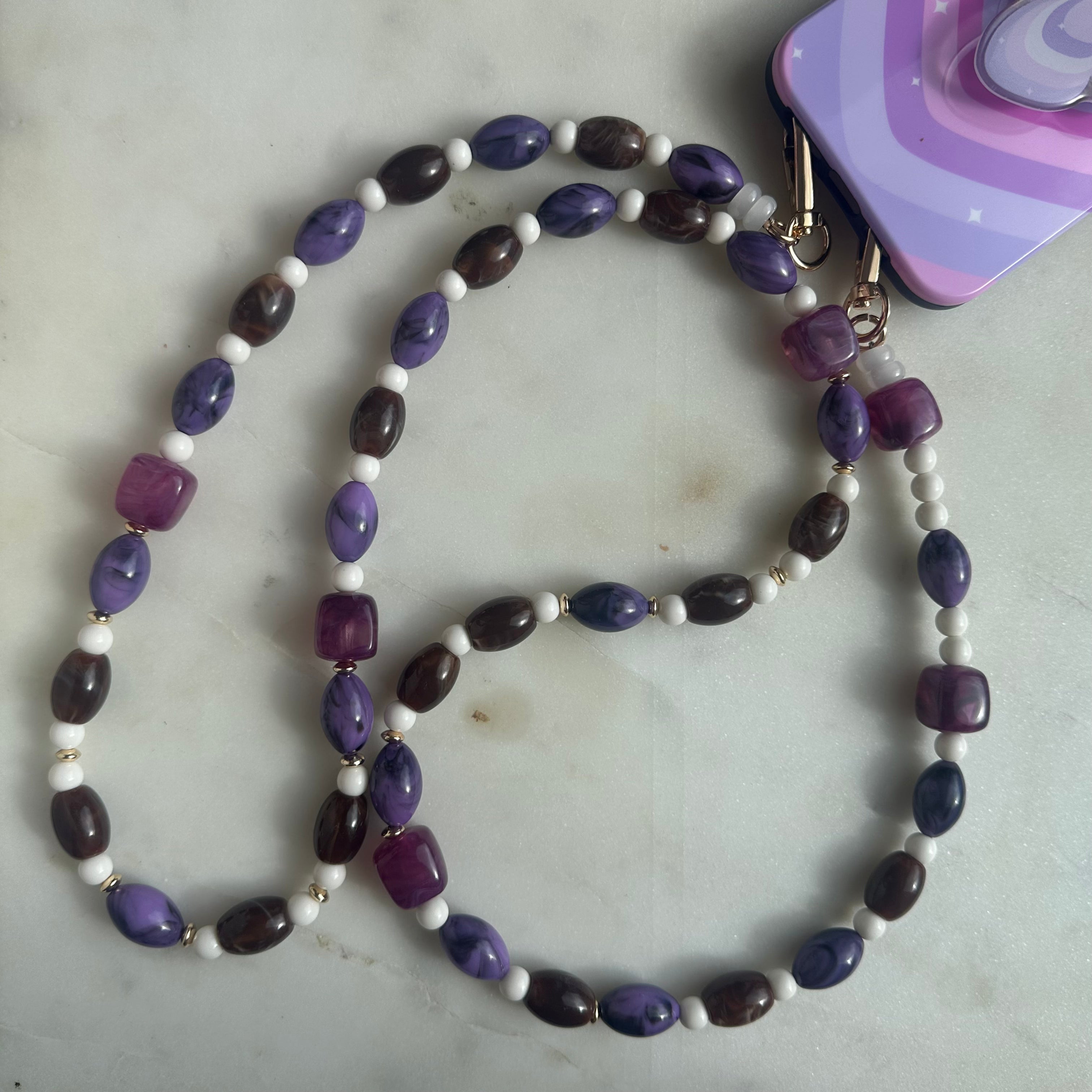 Long Purple Bead Phone Strap