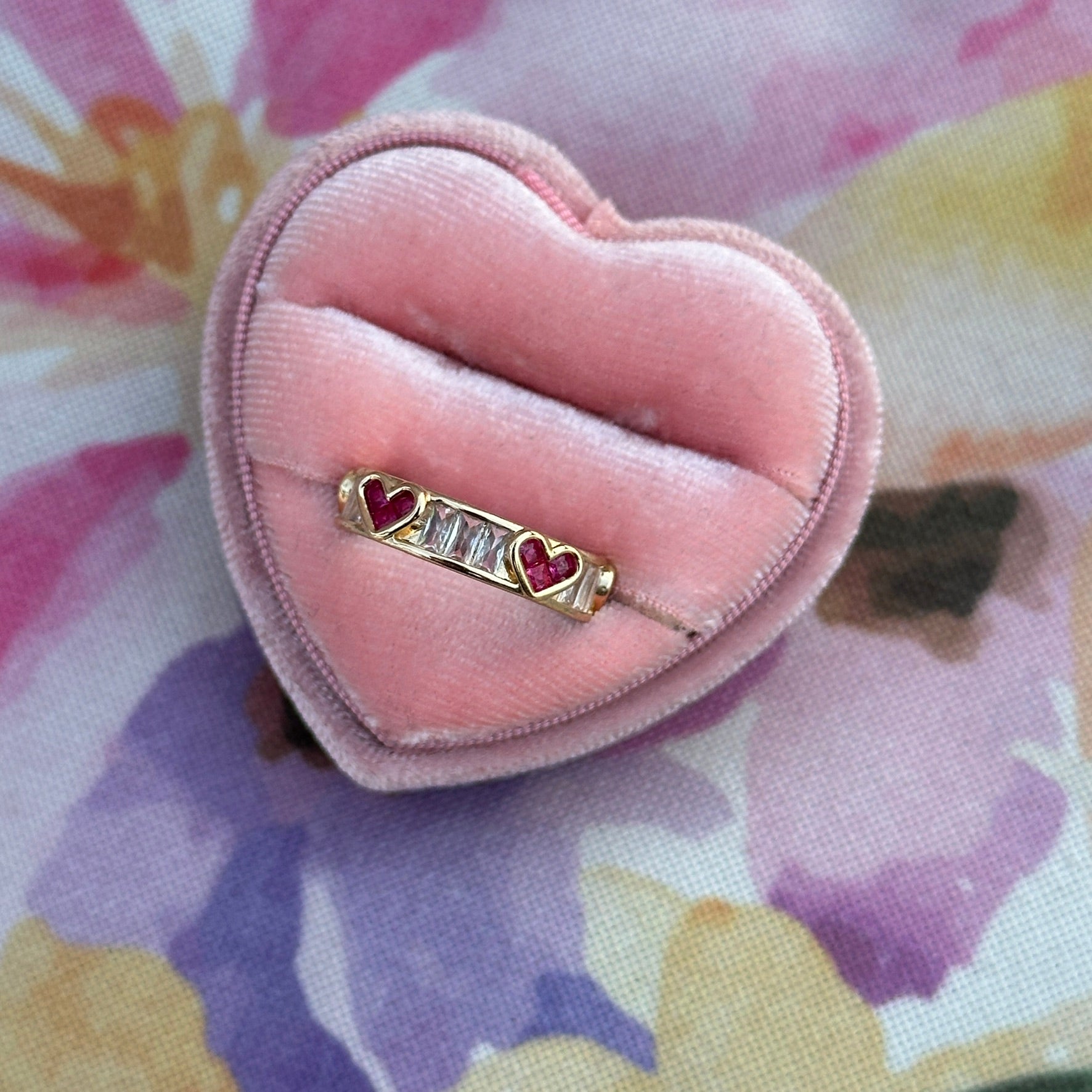pink baguette heart ring