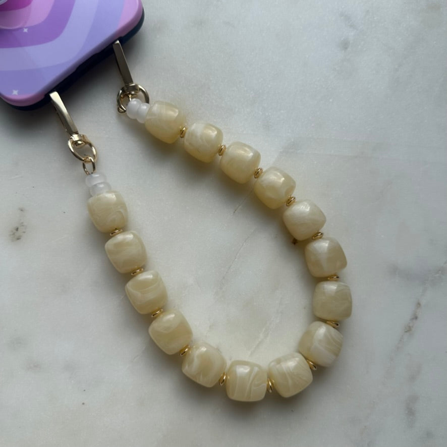 Beige Beaded Phone Strap