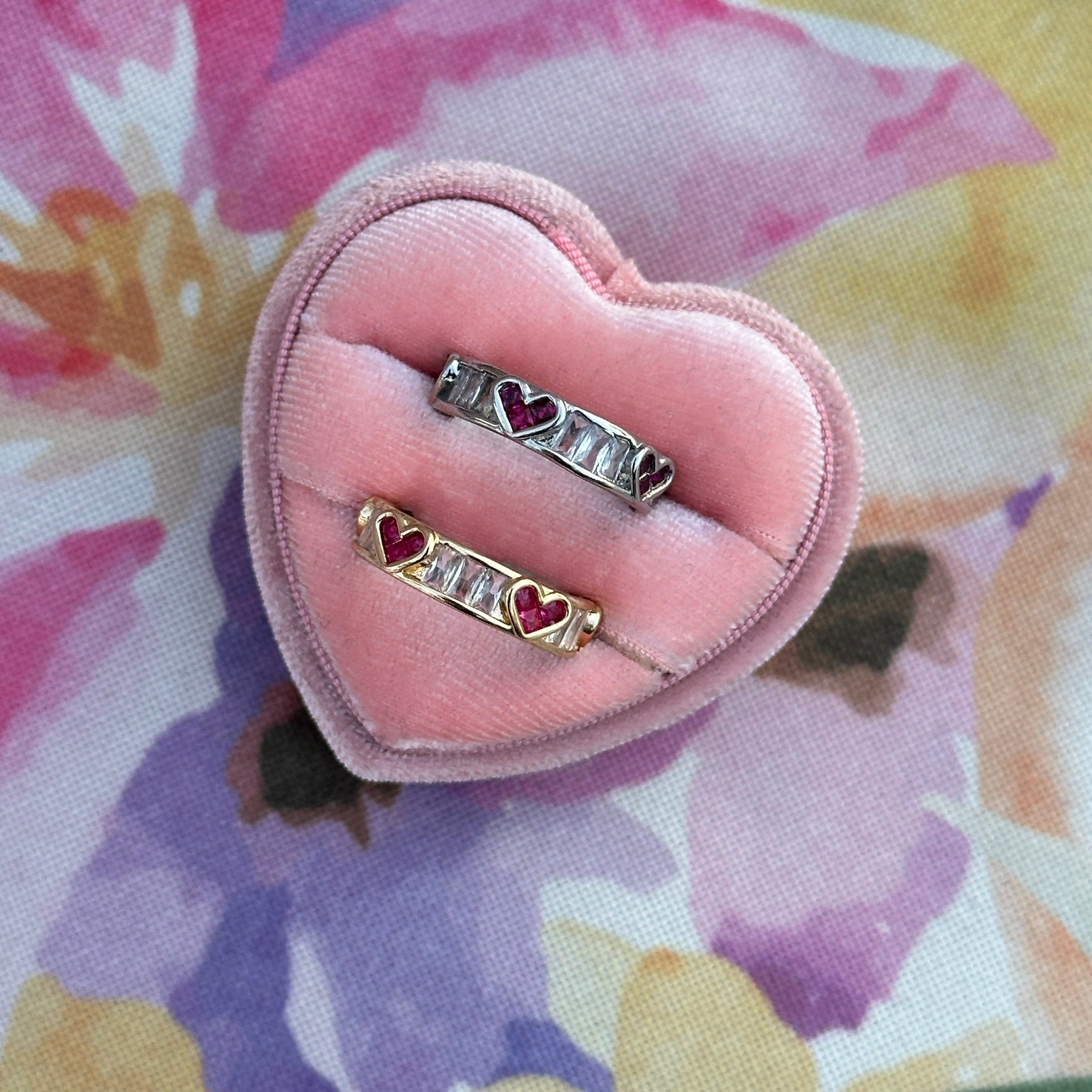 pink baguette heart ring
