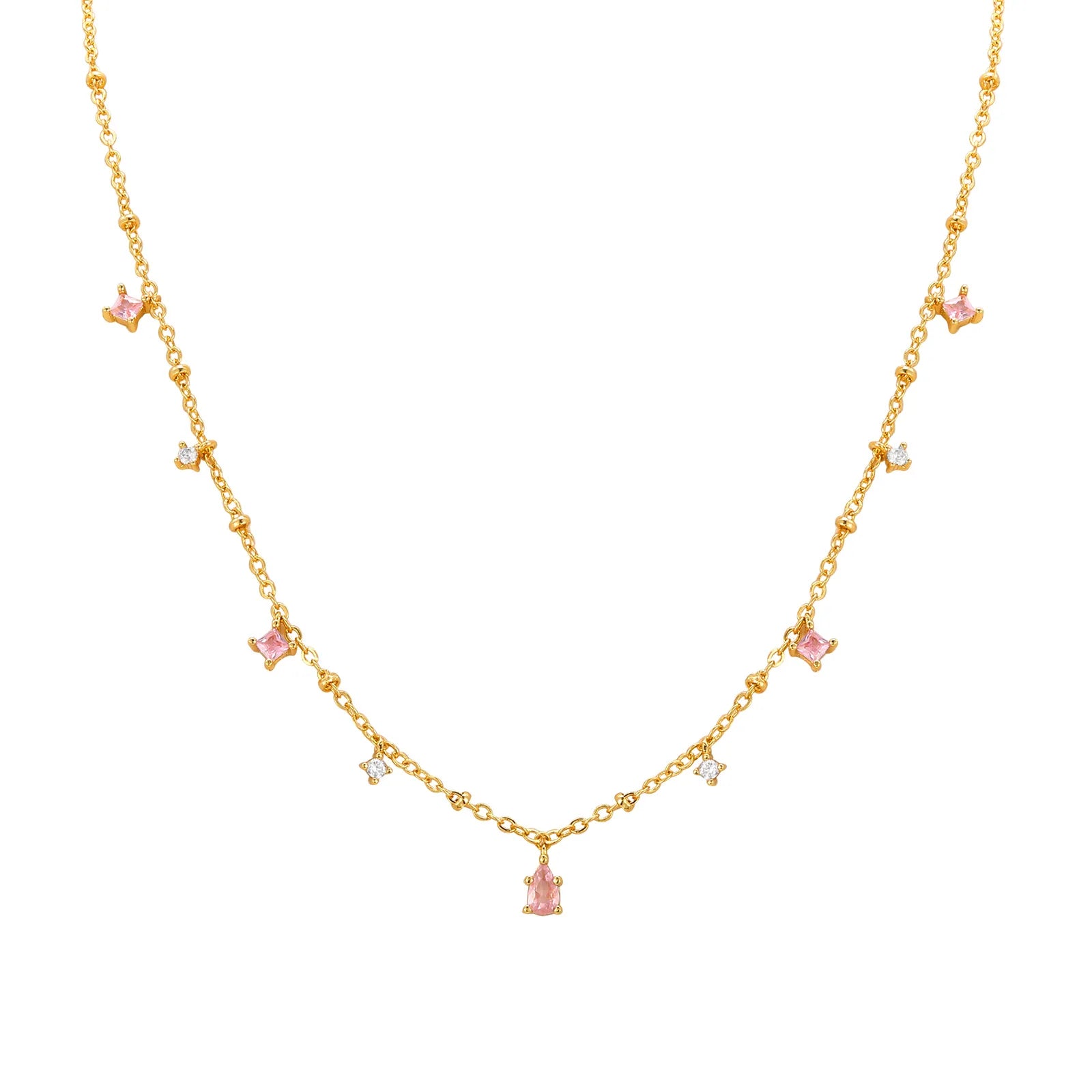 dainty pink gem necklace