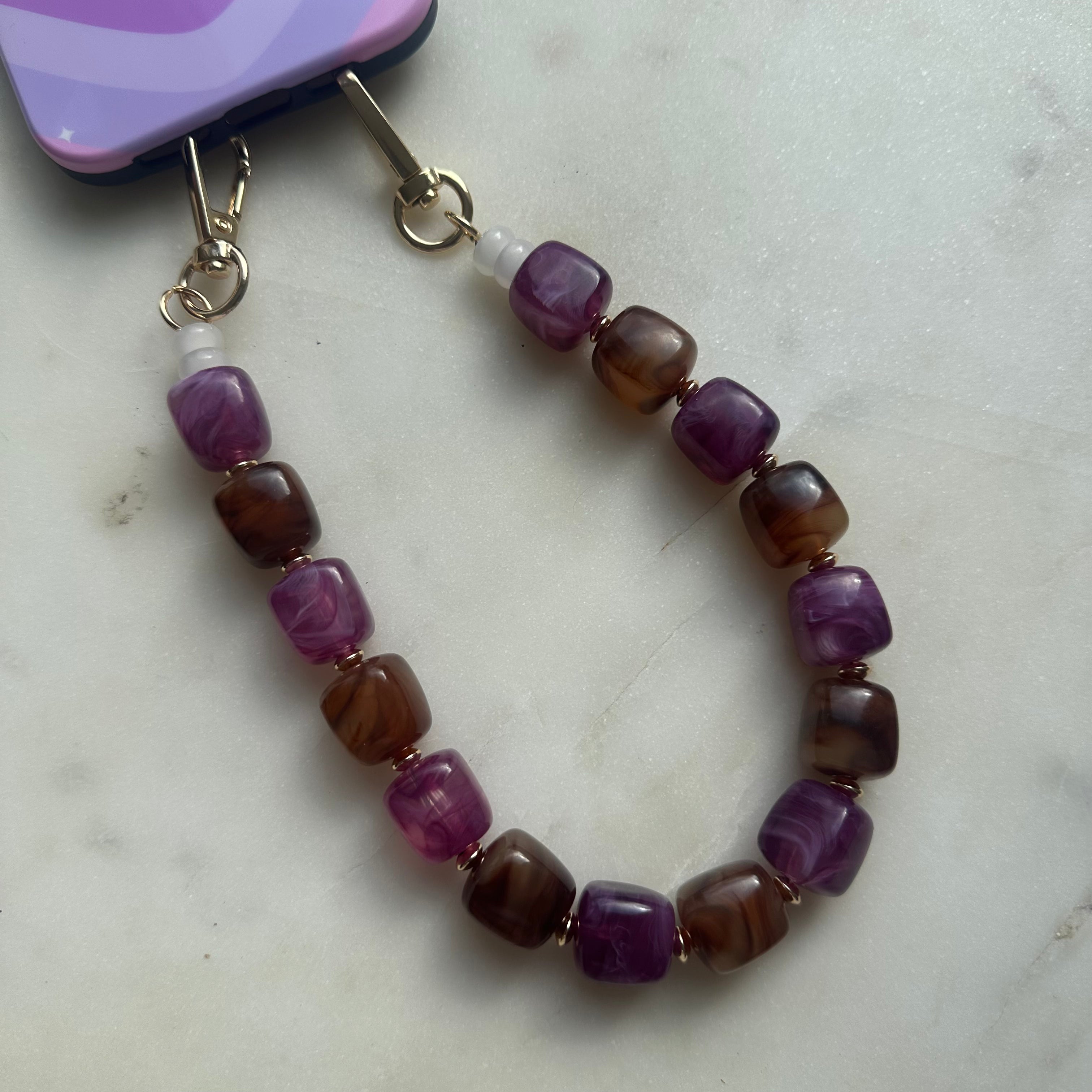 Amethyst and Tigers Eye Beaded Phone Strap
