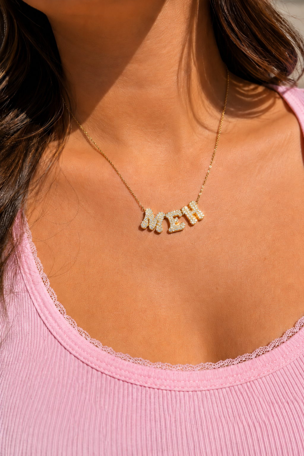 gold bubble letter personalised necklace