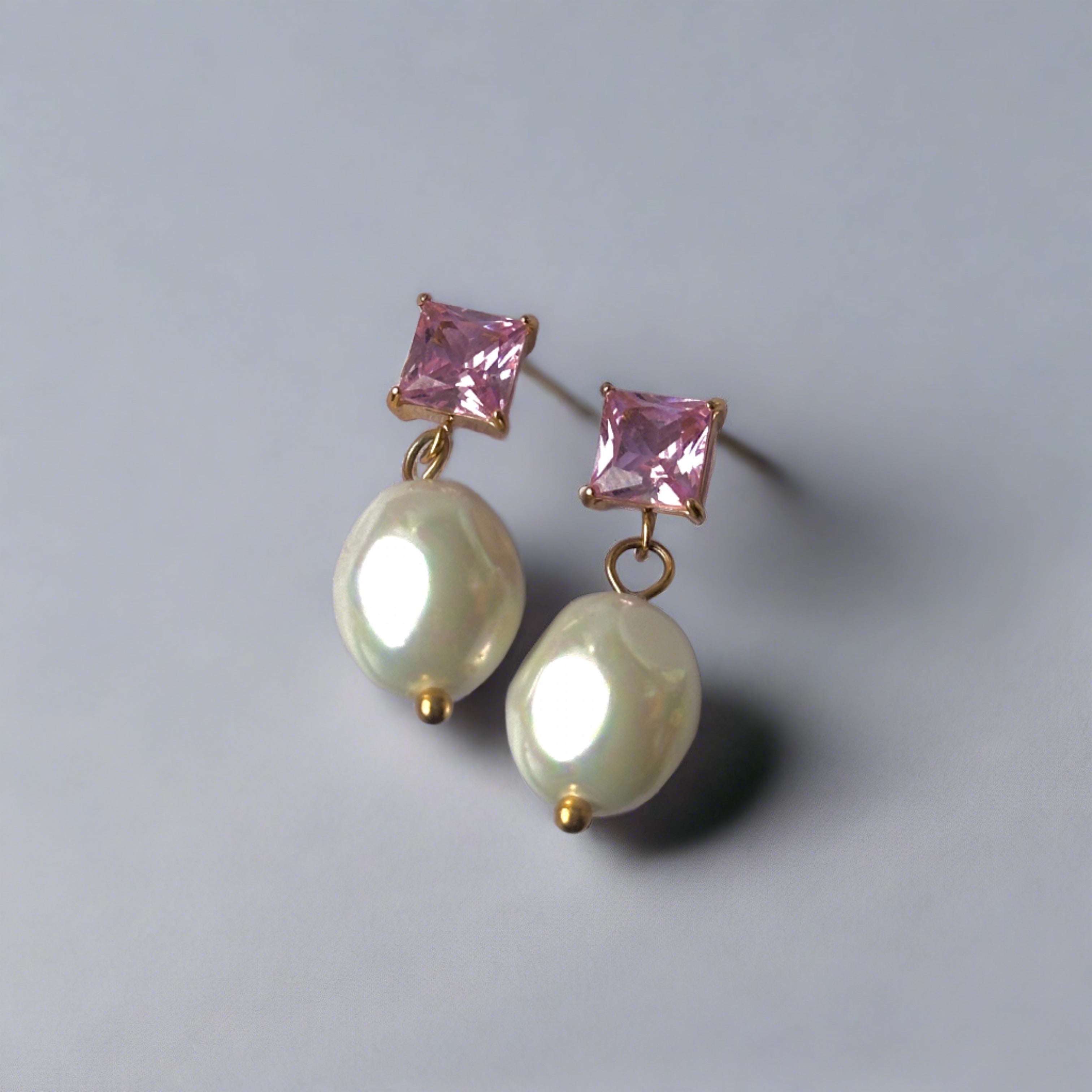 pink and pearl earrings