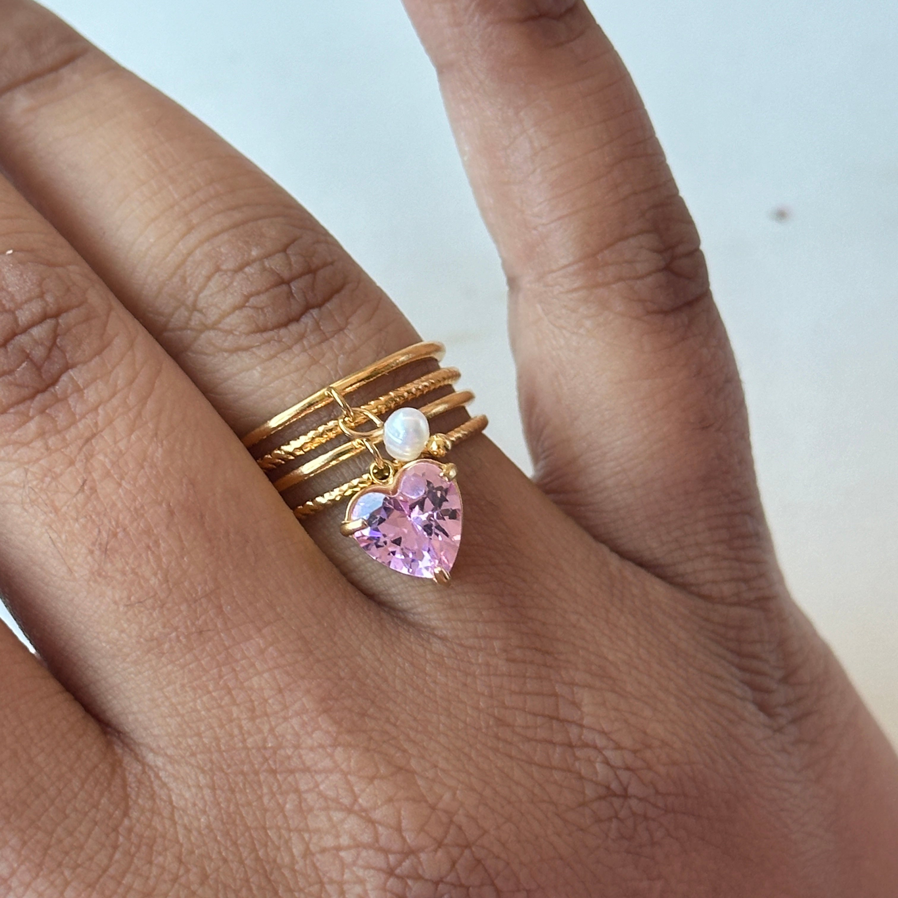 pink heart pearl ring