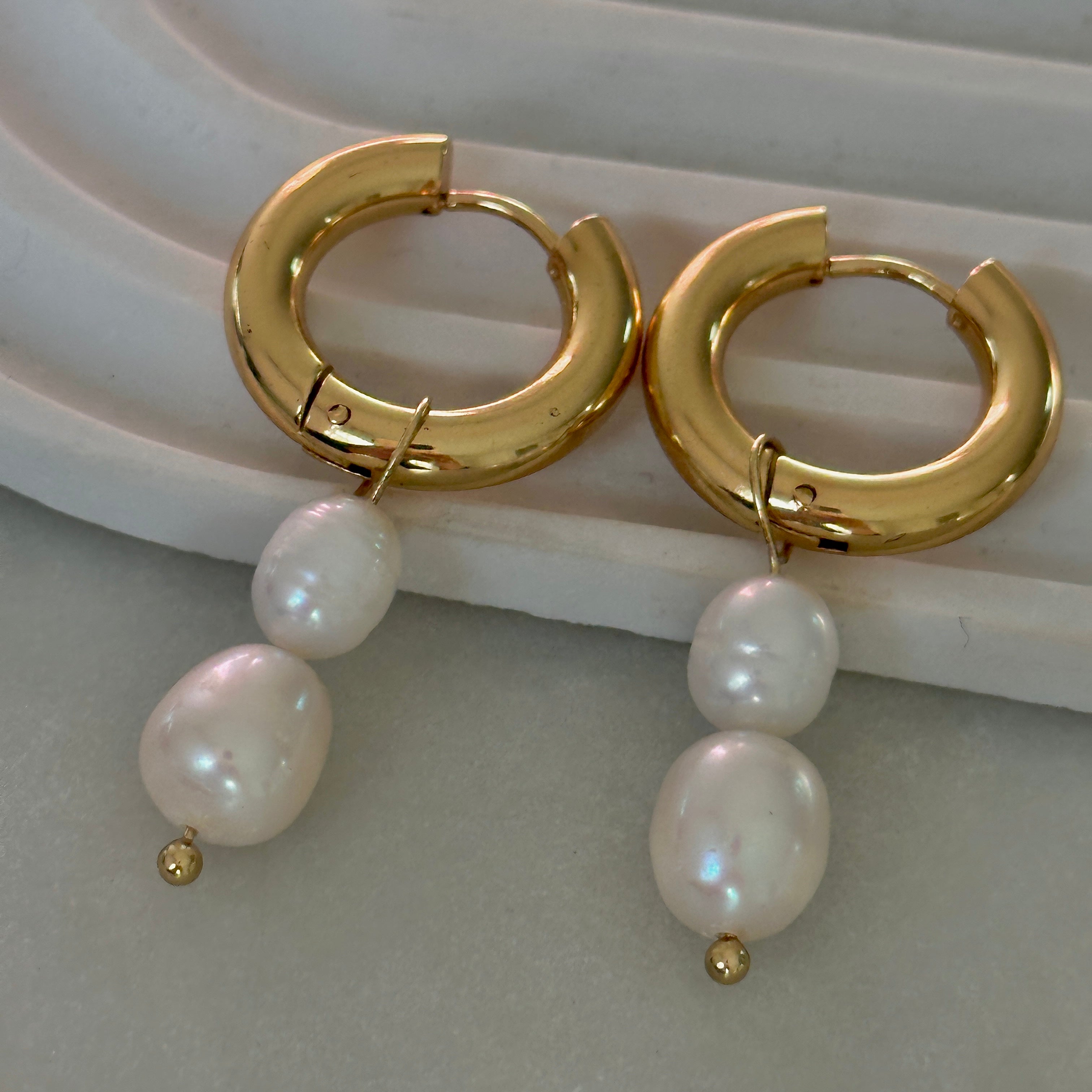 double pearl hoop earrings