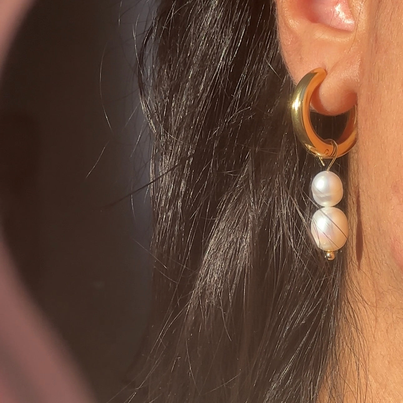 double pearl hoop earrings