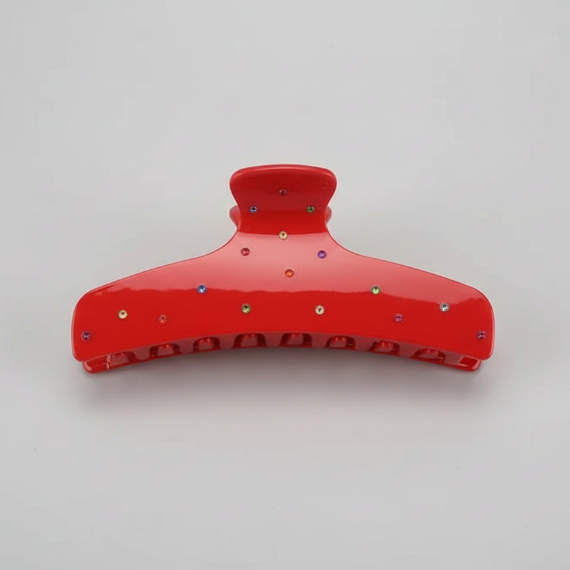 Red hair claw clip with colorful studs 