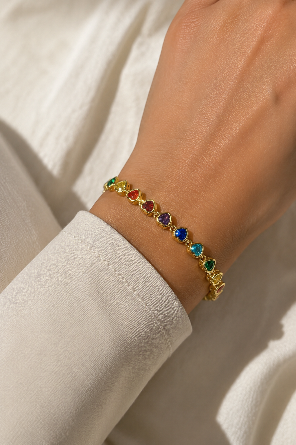 Rainbow Heart Tennis Bracelet