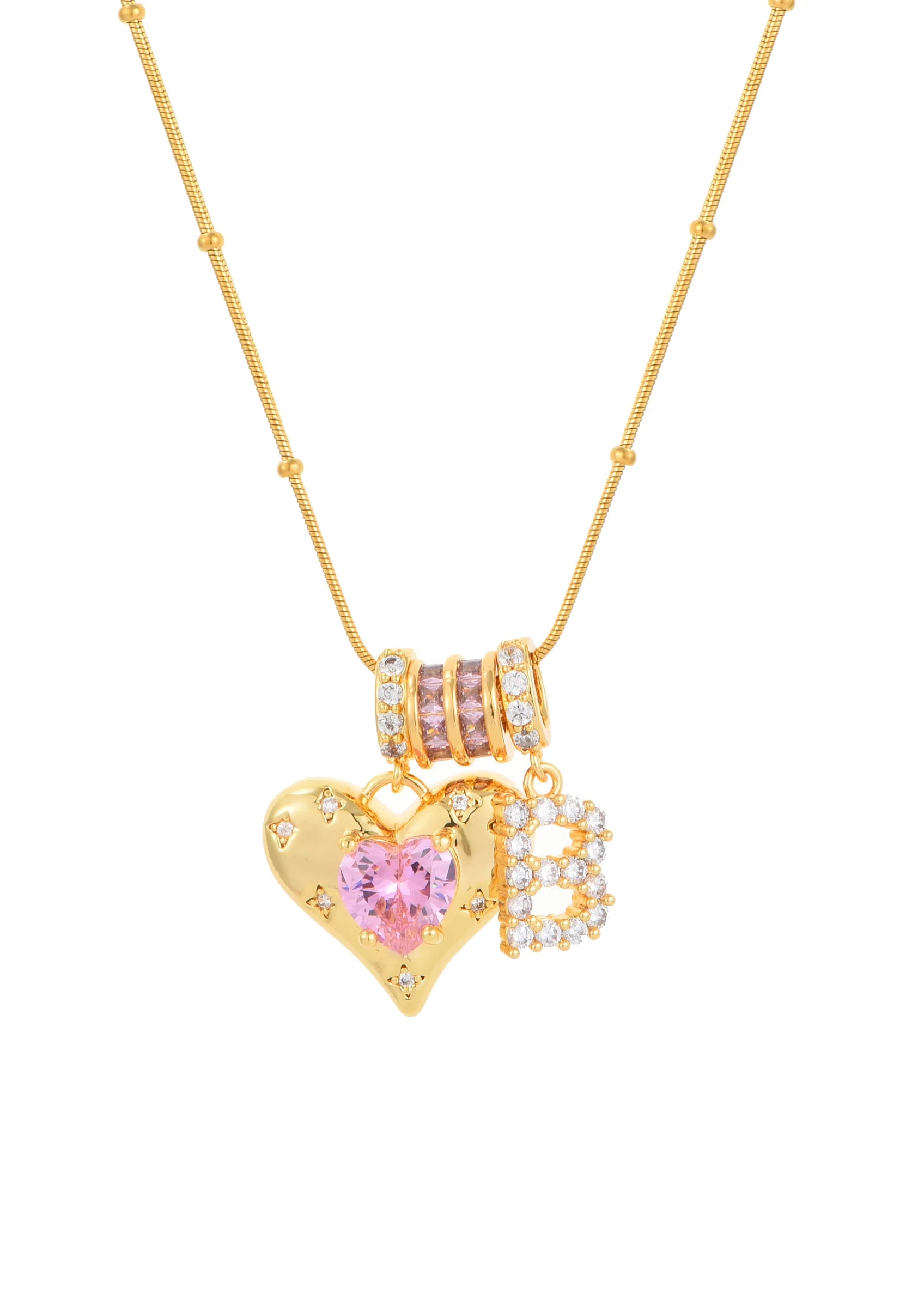 Pink Heart Initial Necklace