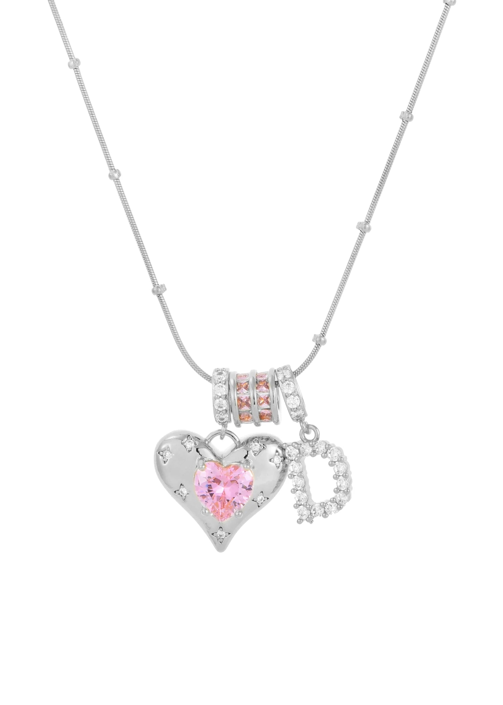 Pink Heart Initial Necklace