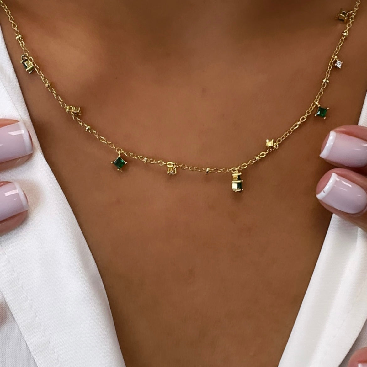 dainty green gem necklace