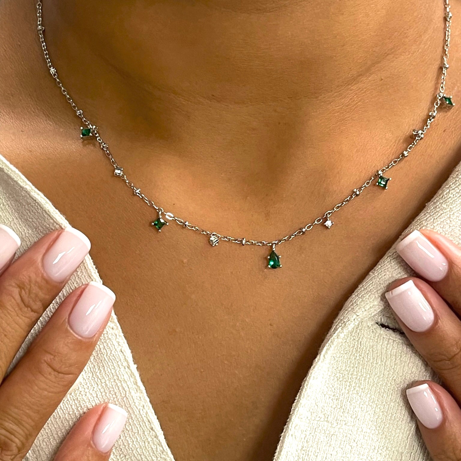 dainty green gem necklace