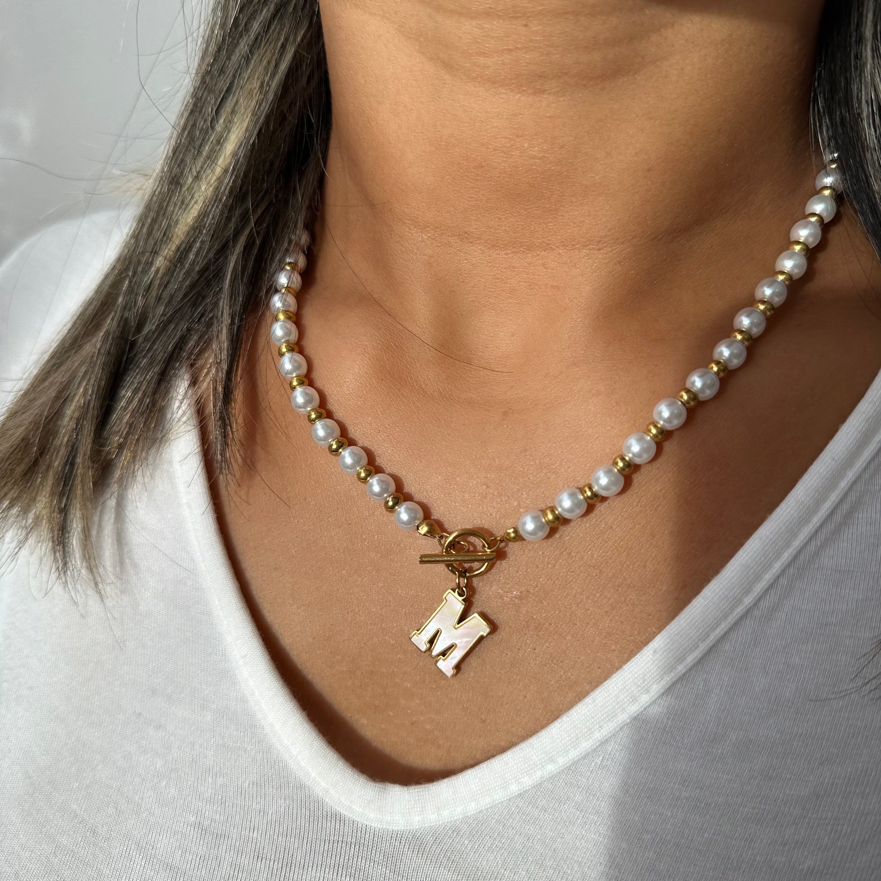 luxe pearl letter necklace