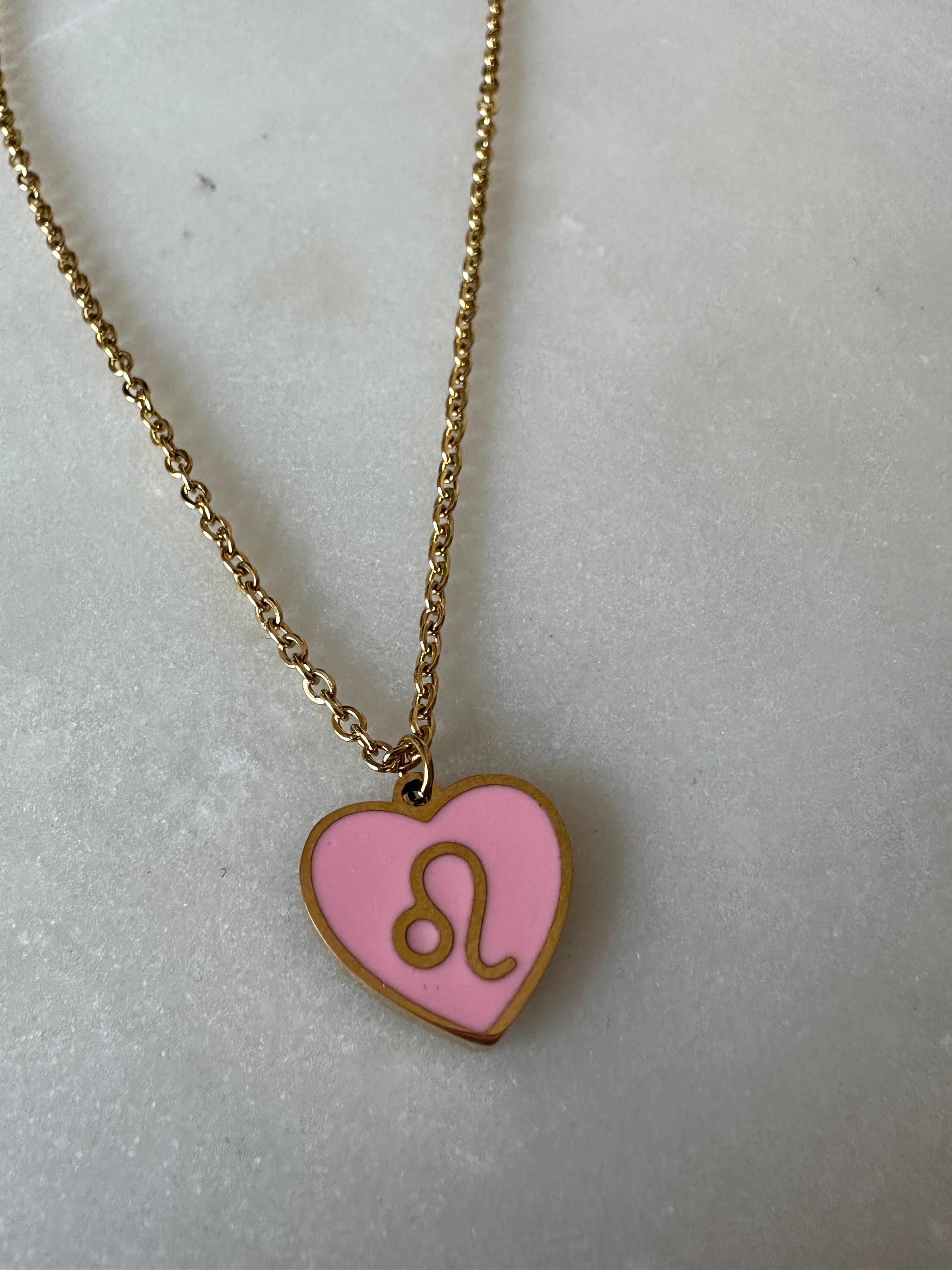 pink heart star sign necklace